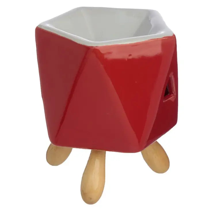 Bright Color Abstract with Wood Feet Ceramic Wax Warmer / Oil Burner